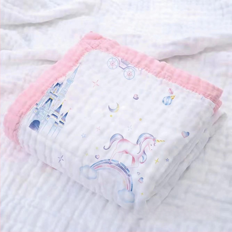 Detská šesťvrstvová gáza uterák na kúpanie, bavlna, prateľná, s karikatúrnym vzorom, hmotnosť 300–400 g