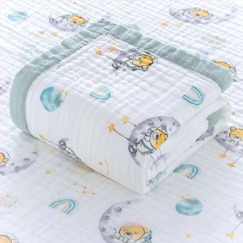 Detská šesťvrstvová gáza uterák na kúpanie, bavlna, prateľná, s karikatúrnym vzorom, hmotnosť 300–400 g