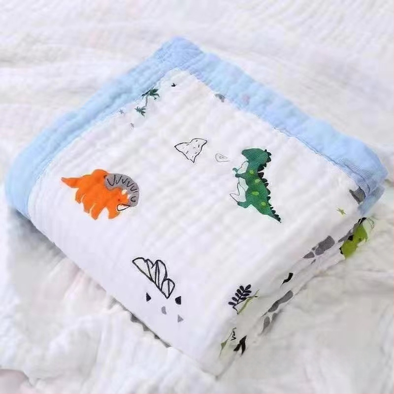 Detská šesťvrstvová gáza uterák na kúpanie, bavlna, prateľná, s karikatúrnym vzorom, hmotnosť 300–400 g