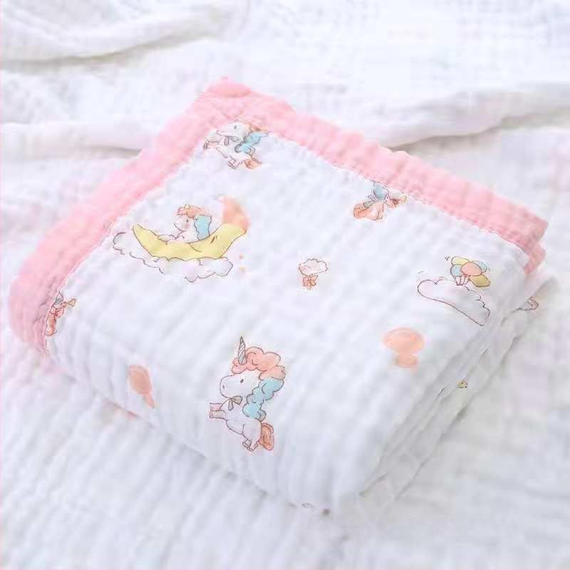 Detská šesťvrstvová gáza uterák na kúpanie, bavlna, prateľná, s karikatúrnym vzorom, hmotnosť 300–400 g