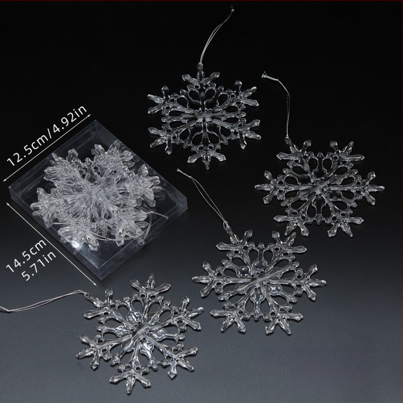 Sada 25 transparentných akrylových snehových vločiek, visiacich ozdôb pre vianočné a svadobné dekorácie, kvetinové aranžmány
