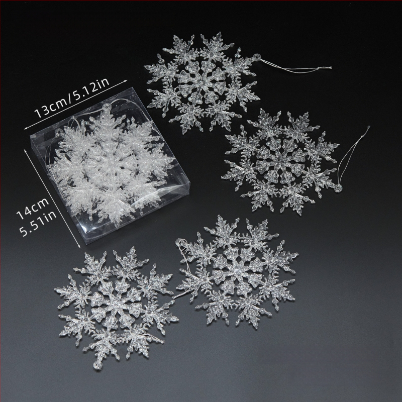 Sada 25 transparentných akrylových snehových vločiek, visiacich ozdôb pre vianočné a svadobné dekorácie, kvetinové aranžmány