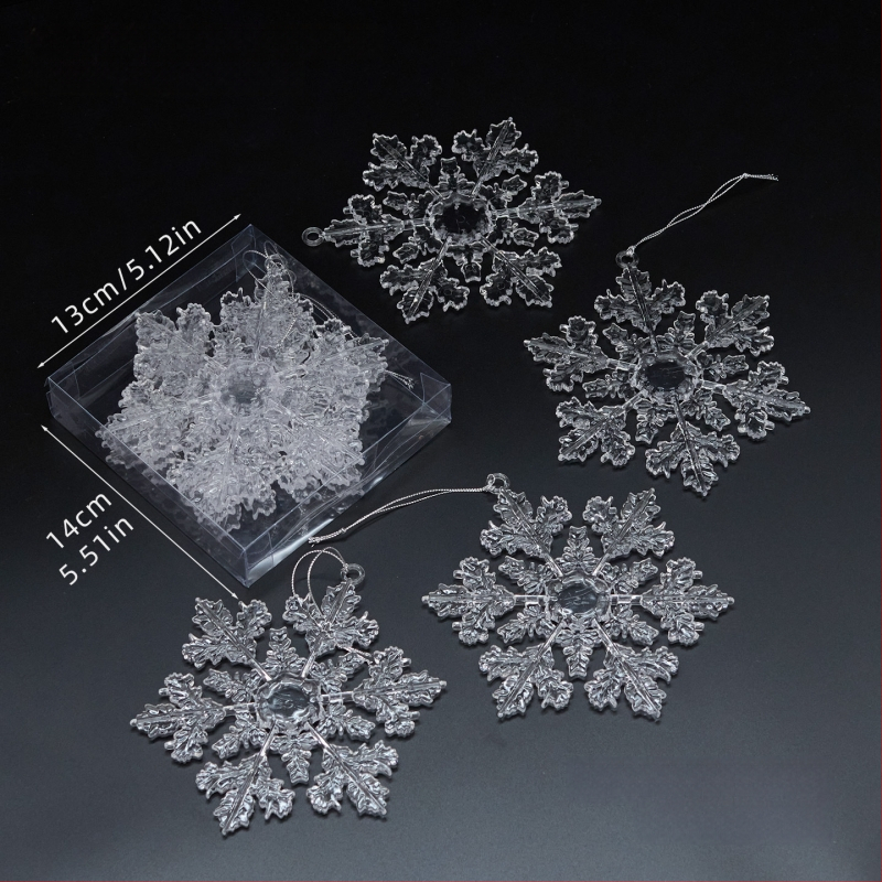 Sada 25 transparentných akrylových snehových vločiek, visiacich ozdôb pre vianočné a svadobné dekorácie, kvetinové aranžmány