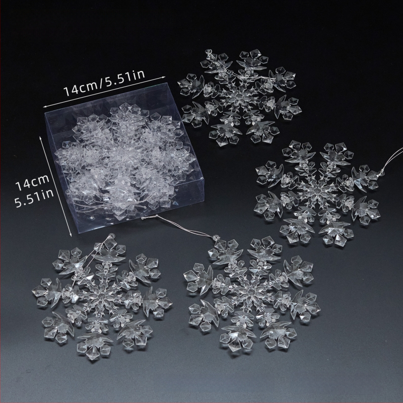 Sada 25 transparentných akrylových snehových vločiek, visiacich ozdôb pre vianočné a svadobné dekorácie, kvetinové aranžmány