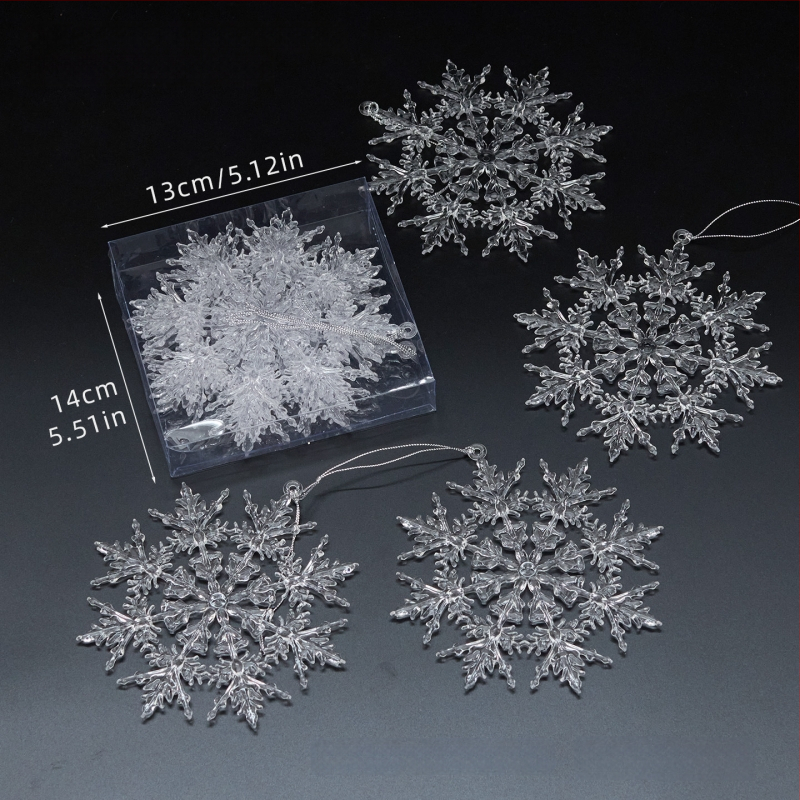 Sada 25 transparentných akrylových snehových vločiek, visiacich ozdôb pre vianočné a svadobné dekorácie, kvetinové aranžmány
