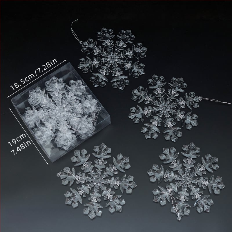 Sada 25 transparentných akrylových snehových vločiek, visiacich ozdôb pre vianočné a svadobné dekorácie, kvetinové aranžmány