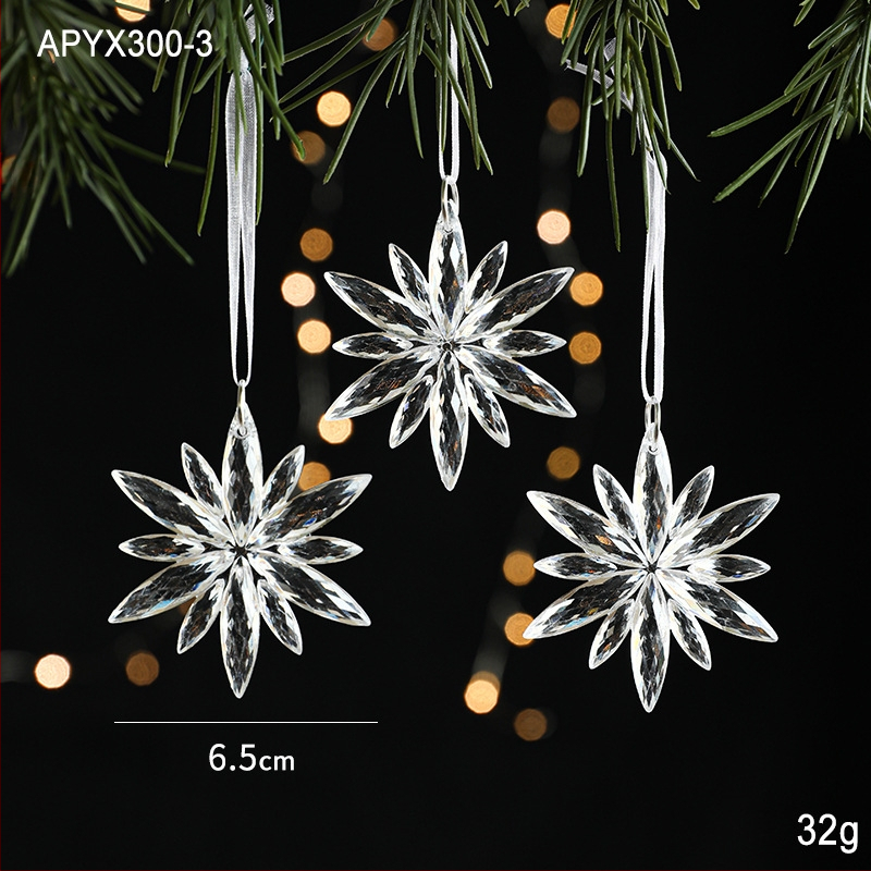 Priehľadný akrylový príves s motívom snehovej vločky a losa pre fotorekvizitá na Vianoce — plast, balené v OPP vrecku, značka Hong Kong Heng