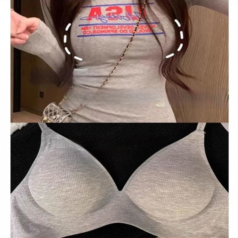 Японски стил подплатен безжичен памучен спортен сутиен, чашки тип триъгълник, без закопчаване