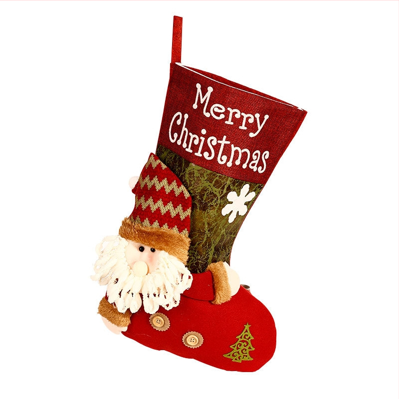 3D kreslená vianočná vrecko na ponožky, cartoon dizajn, textilný materiál, vianočný dekor