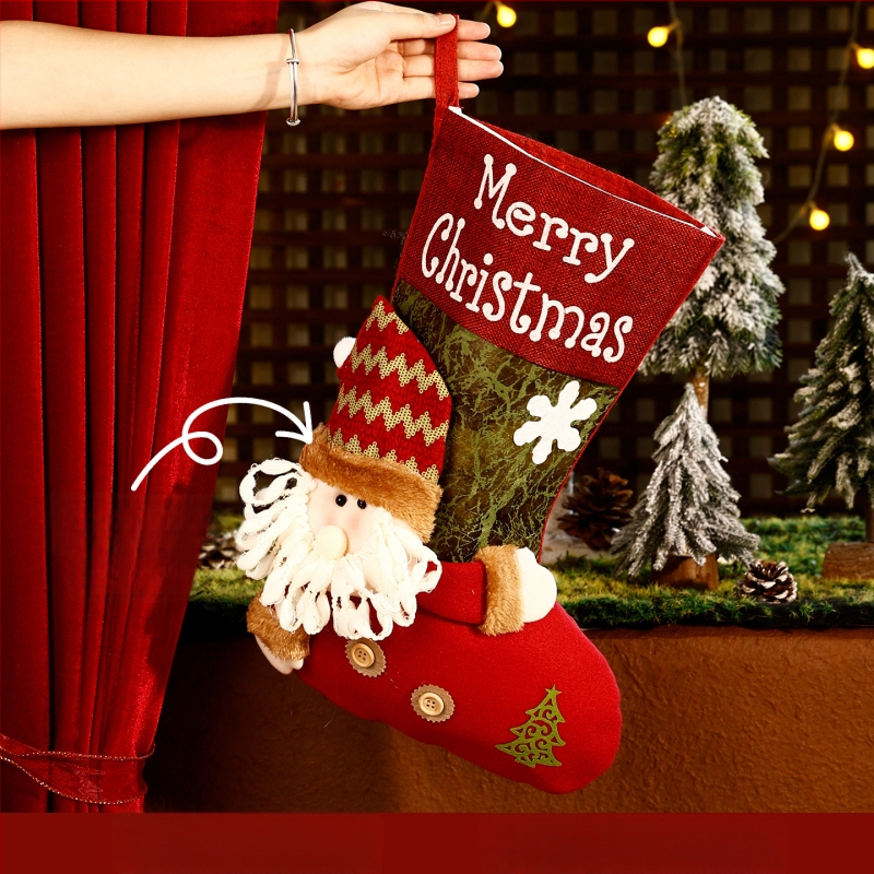 3D kreslená vianočná vrecko na ponožky, cartoon dizajn, textilný materiál, vianočný dekor