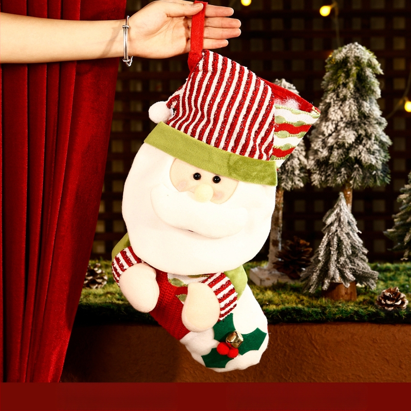 3D kreslená vianočná vrecko na ponožky, cartoon dizajn, textilný materiál, vianočný dekor