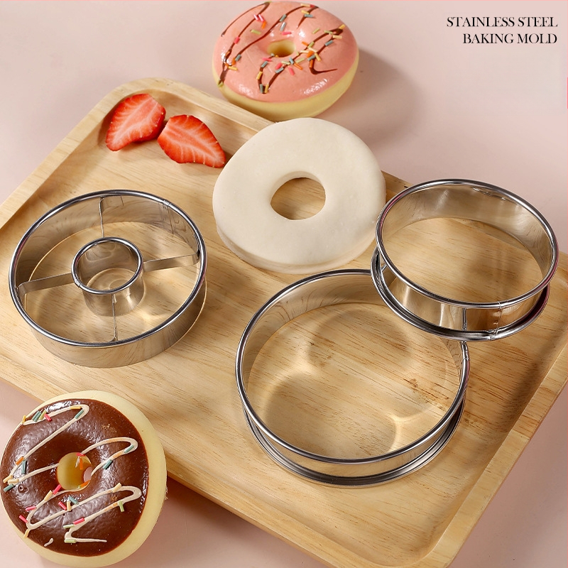 3-dielny set formičiek na donuty, ručne tlačené, nerezová oceľ, kruhové formy na pečenie