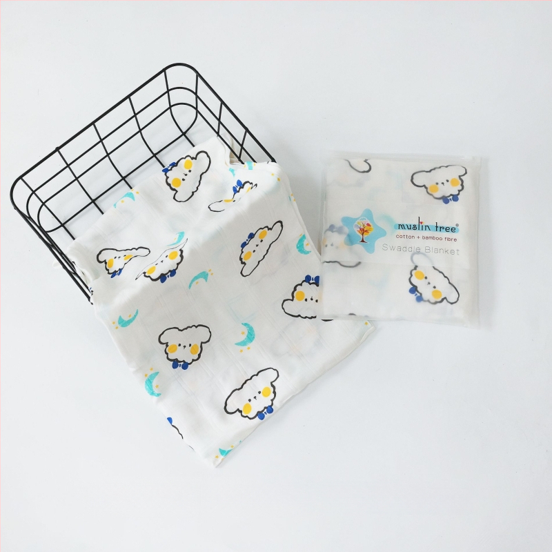Muslintree/Cotton Tree Bambusové vlákno – Letný prebalovacia šatka pre novorodencov, vzor zvierat/animovaný