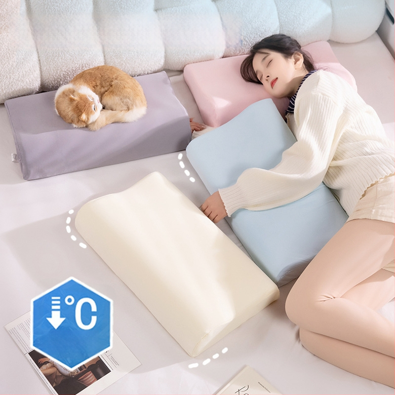 Vankúš z peny s pamäťou, Ice Silk látka, vlnitý tvar, univerzálne použitie