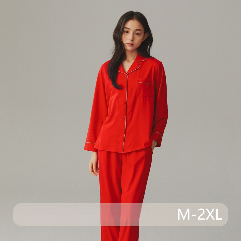 Pamučni pižama set s kardiganom s reverom, dugim rukavima i hlačama – jednostavan casual kućni komad