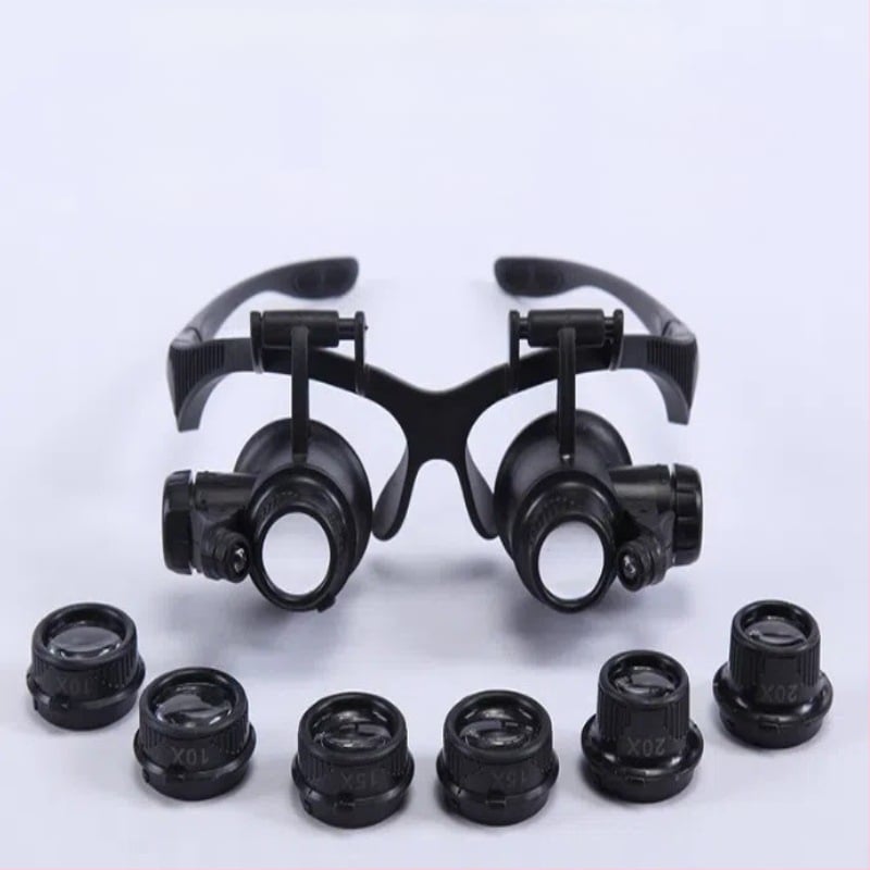 LED hlavový lup s LED osvetlením pre inšpekciu starožitností šperkov a hodiniek, zväčšenie 10x–25x, model 9892GJ, značka Safety test, licencovaná súkromná značka: Áno