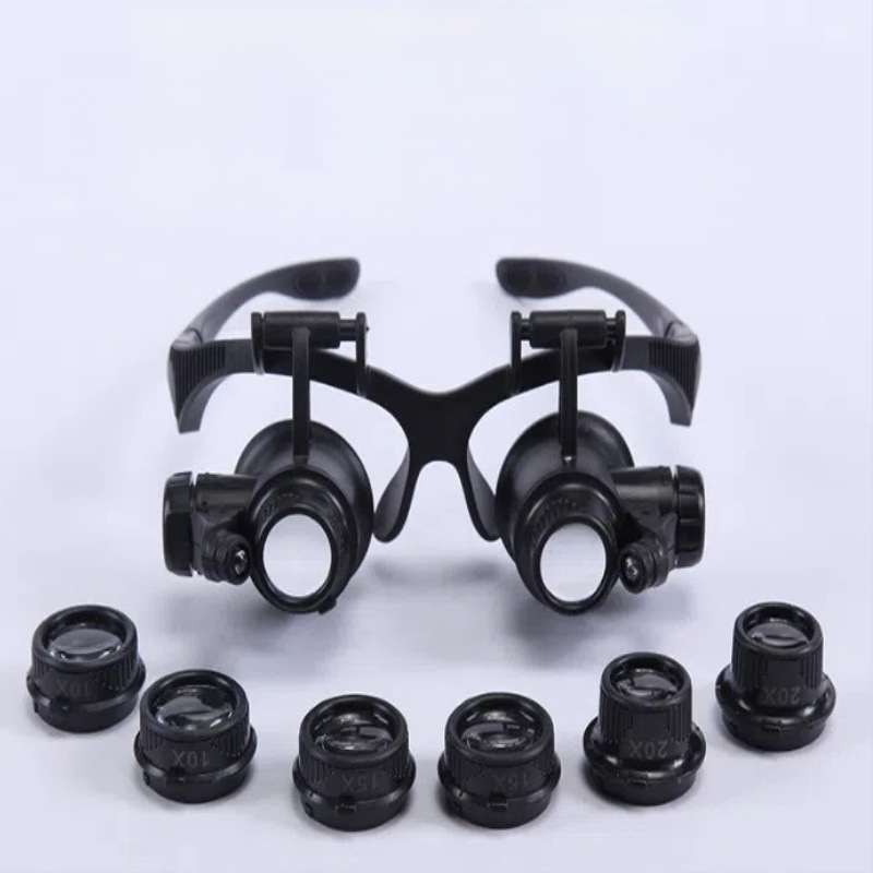 LED hlavový lup s LED osvetlením pre inšpekciu starožitností šperkov a hodiniek, zväčšenie 10x–25x, model 9892GJ, značka Safety test, licencovaná súkromná značka: Áno