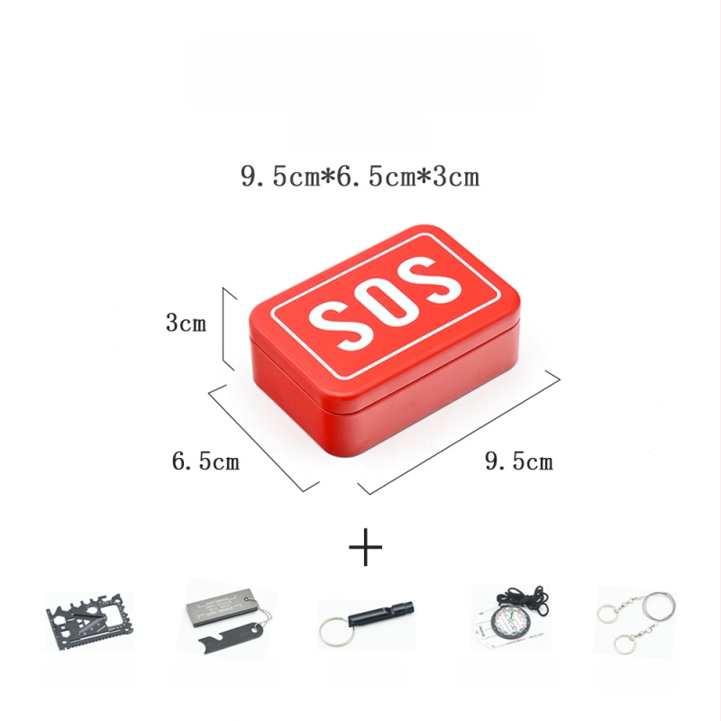 Crooked Wild SOS súprava na prežitie: krabička prežitia s kompasom, píšťalkou, drôtovým píla a prostriedkami prvej pomoci