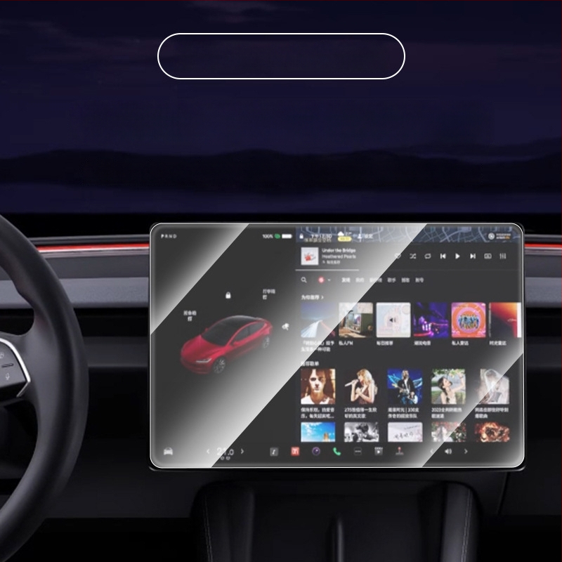 Tempered filmová ochrana pre Tesla Model 3 – displej centrálnej konzoly a zadnej časti; proti odtlačkom prstov, olejovo odolná