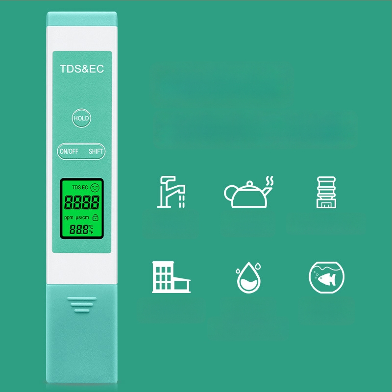 Prenosný TDS/EC merací prístroj na vodu — vysoká presnosť, rozsah 0–9990 ppm, presnosť ±1, rozlíšenie 1 ppm, napájanie 3V