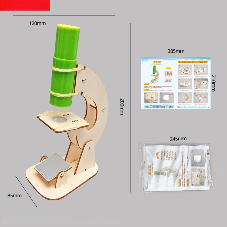 Drevený mikroskop pre deti — ručne zostaviteľný balíček vedeckých experimentov, vzdelávacia pomôcka, pre vek 7-14 rokov