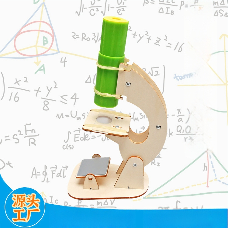 Drevený mikroskop pre deti — ručne zostaviteľný balíček vedeckých experimentov, vzdelávacia pomôcka, pre vek 7-14 rokov