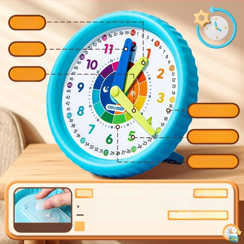 Deli plastový hodinový učebný model pre deti 4–6 rokov — kognitívne učenie času