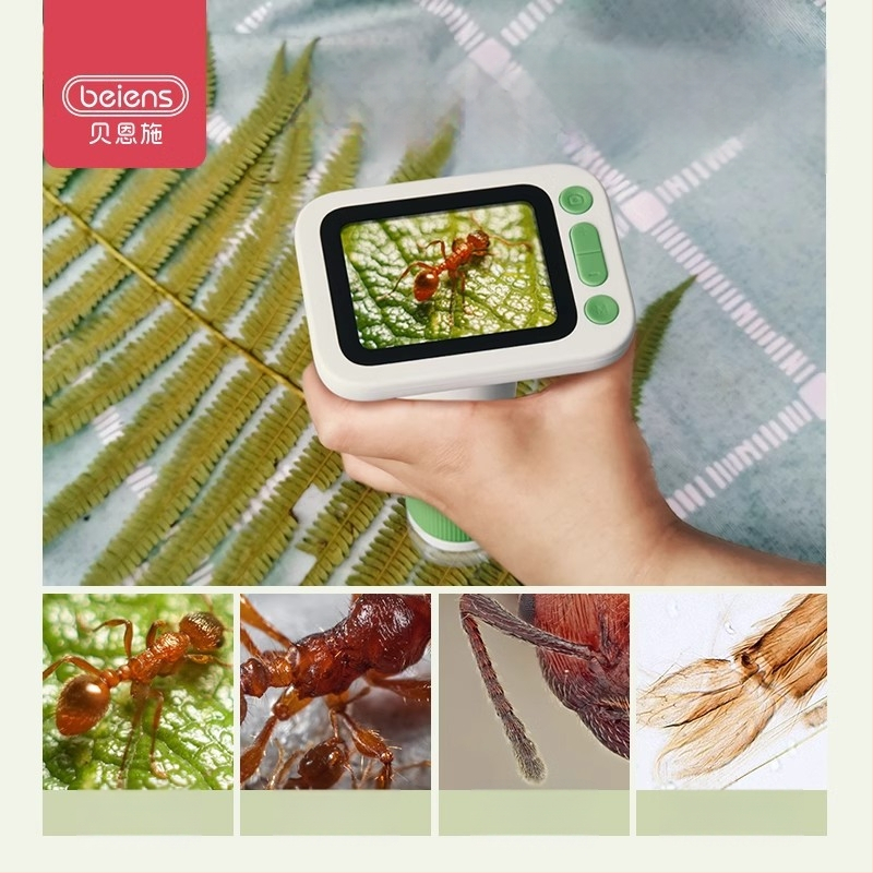 Detský prenosný digitálny mikroskop pre bunky – Benz, plastové telo, vhodný pre deti do 14 rokov, papierové balenie.