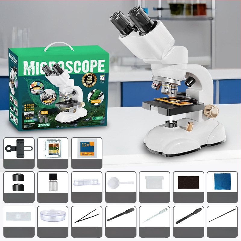 Binokularni optički mikroskop 1600x – skup eksperimenta iz biologije za učenike od osnovne do srednje škole