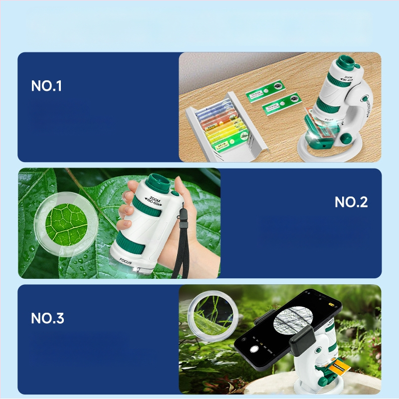 Detský Prenosný Mikroskop – Biologický Vzdelávací Kit, Darčeková Sada, Viacfunkčný, DIY