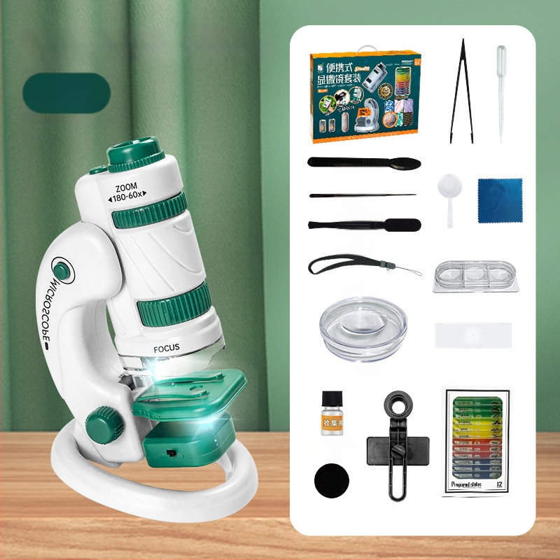 Detský Prenosný Mikroskop – Biologický Vzdelávací Kit, Darčeková Sada, Viacfunkčný, DIY