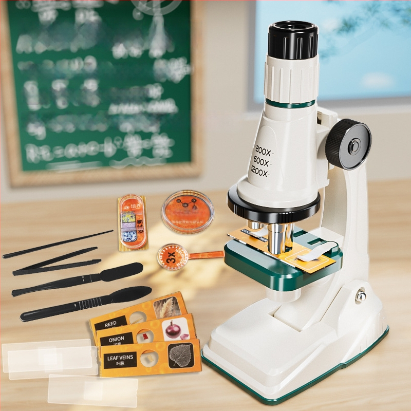 Výchovná súprava pre vedecké pokusy so mikroskopom a binokulárnym vysokovýkonným ďalekohľadom; plastový materiál; pre vek 7–14 rokov; značka Learn from Yuma; pôvod: Guangdong, Čína.