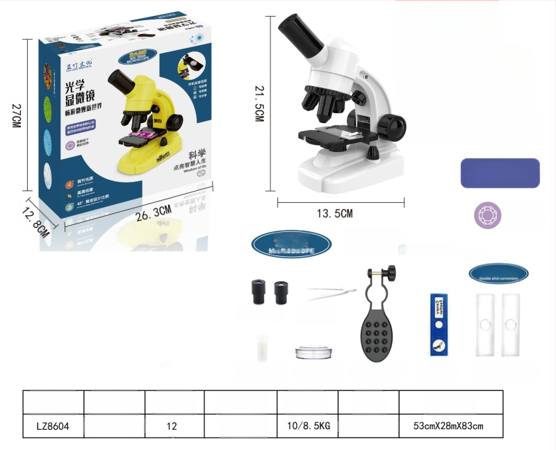 Vzdelávací mikroskop pre biológiu/chemickú výchovu detí, ABS telo, DIY, bez elektriny, vek 7–14 rokov, značka Blue Bamboo Culture