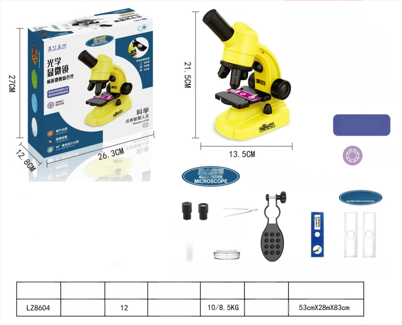 Vzdelávací mikroskop pre biológiu/chemickú výchovu detí, ABS telo, DIY, bez elektriny, vek 7–14 rokov, značka Blue Bamboo Culture