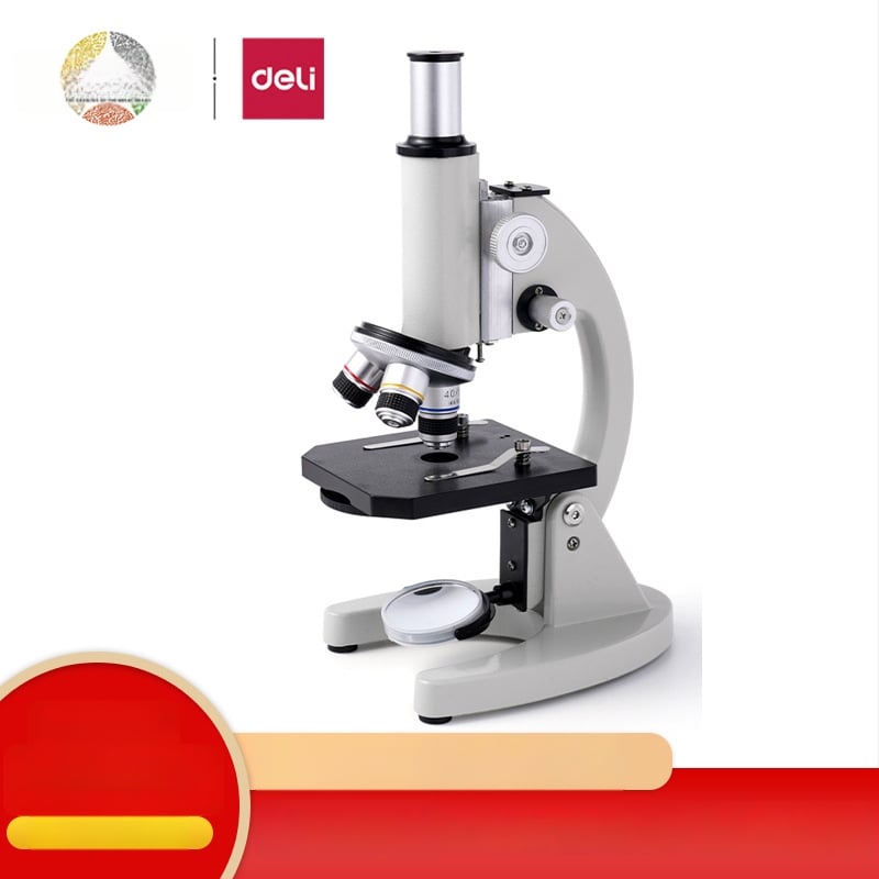 Optický mikroskop s vysokým rozlíšením pre biológiu a vzdelávanie — kovové telo, ručné ovládanie, pre študentov 14–35 rokov, značka Deli