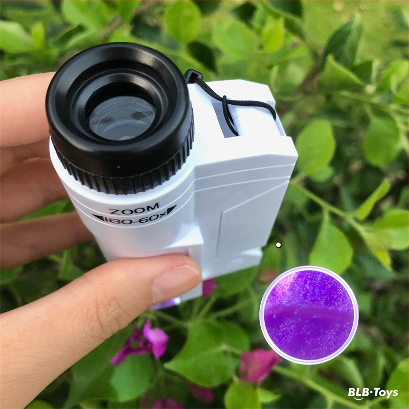Detský Prenosný Mikroskop – Biologicko-chemická vzdelávacia hračka, Elektrický, Viacfunkčný, Obsahuje batériu a základňu, pre vek 7–14 rokov
