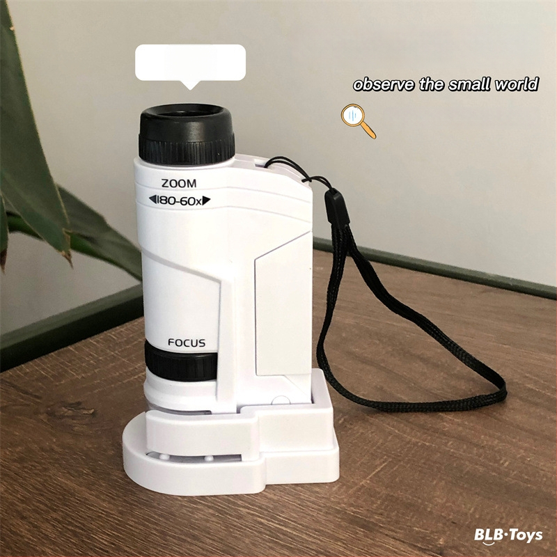 Detský Prenosný Mikroskop – Biologicko-chemická vzdelávacia hračka, Elektrický, Viacfunkčný, Obsahuje batériu a základňu, pre vek 7–14 rokov