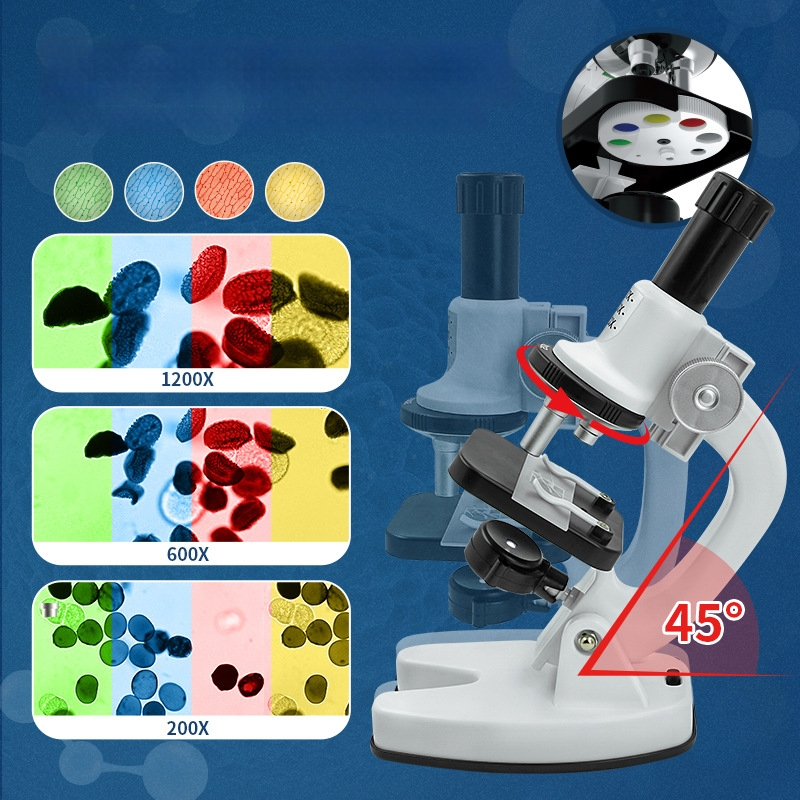 Detský mikroskop 1200X – vzdelávací biologický vedecký set, elektricky napájaný, vhodný pre DIY, pre deti 7–14 rokov