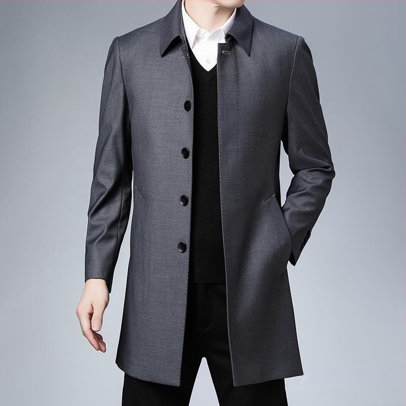 Pánsky kabát strednej dĺžky, voľnočasový štýl, golier Turn-down, zapínanie na jeden rad, materiál Modal s králičou srsťou