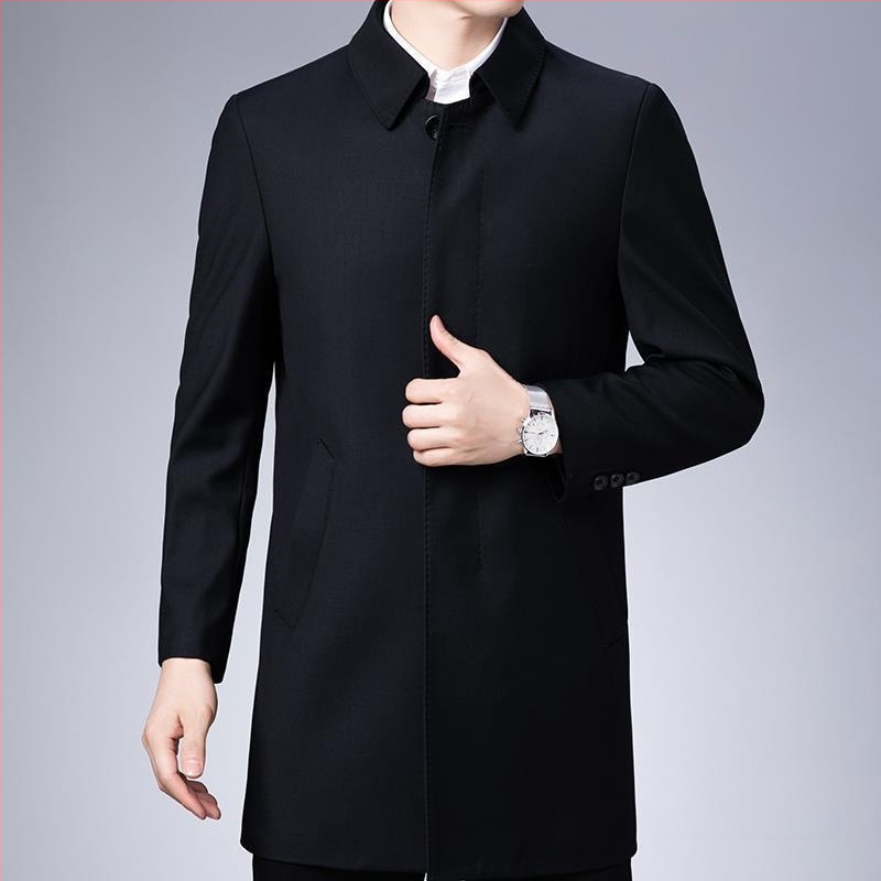 Pánsky kabát strednej dĺžky, voľnočasový štýl, golier Turn-down, zapínanie na jeden rad, materiál Modal s králičou srsťou