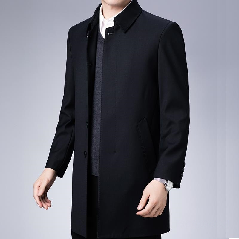 Pánsky kabát strednej dĺžky, voľnočasový štýl, golier Turn-down, zapínanie na jeden rad, materiál Modal s králičou srsťou