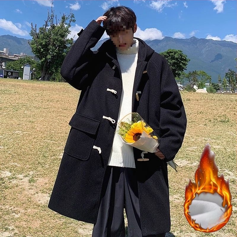 Kabát s kapucňou z corduroy, voľný strih, hrubý materiál, kórejský štýl