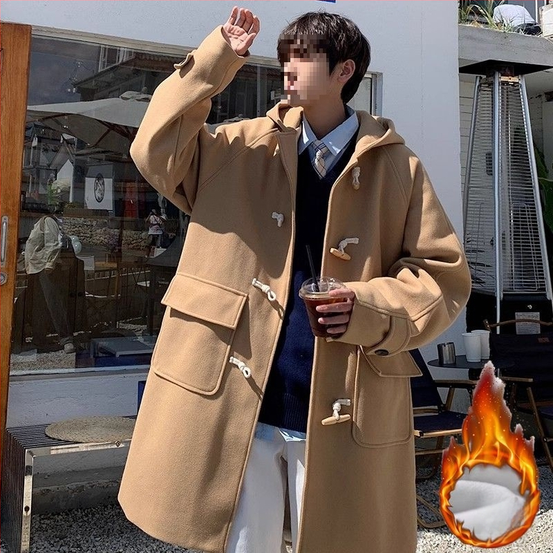 Kabát s kapucňou z corduroy, voľný strih, hrubý materiál, kórejský štýl