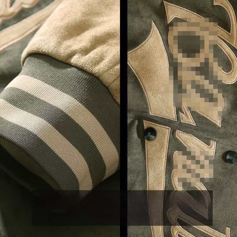 Muška suede baseball jakna s izvezenim dizajnom – lagana, retro američki stil, opušten kroj