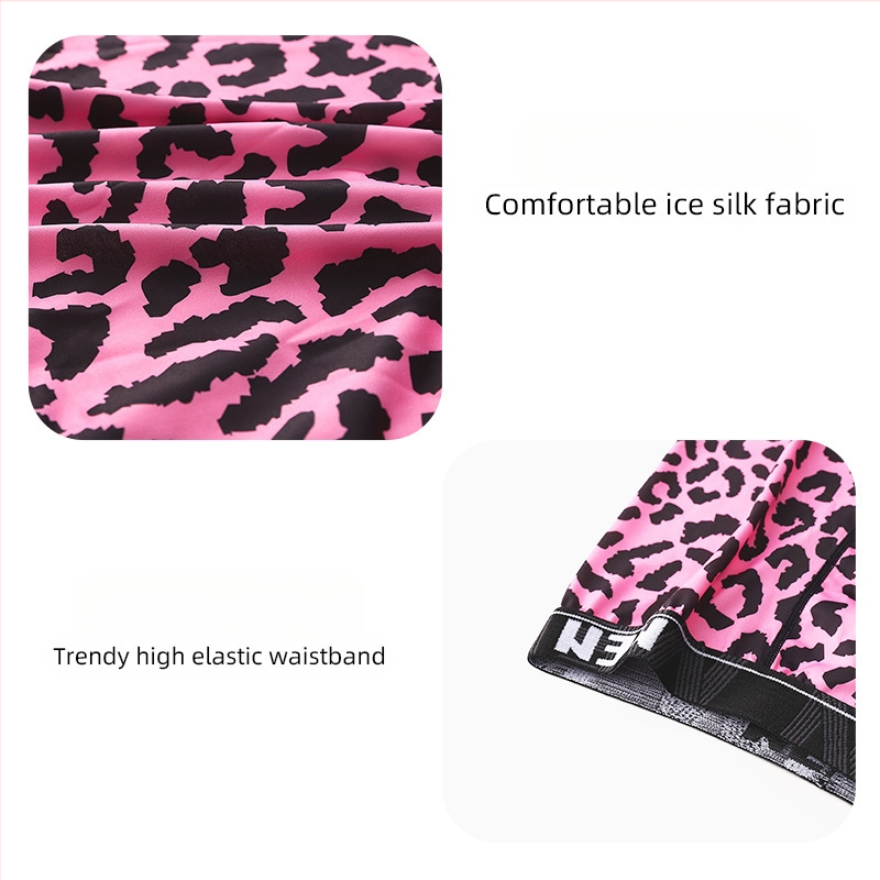 Pánske boxerky Ice Silk, leopardí vzor, stredný pás, priedušné, rýchloschnúce