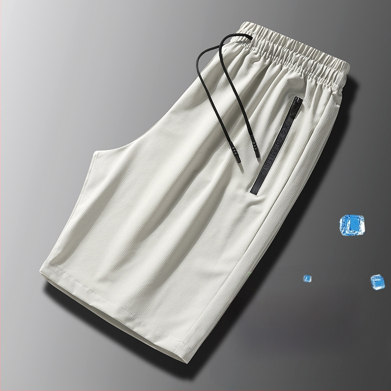 Pánske letné šortky s automatikou na zips, ice silk polyester, rovný strih, dĺžka piatich bodov