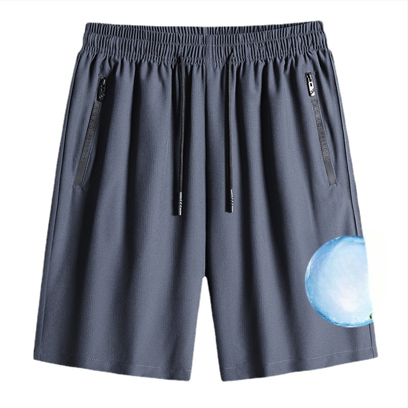 Pánske letné šortky s automatikou na zips, ice silk polyester, rovný strih, dĺžka piatich bodov