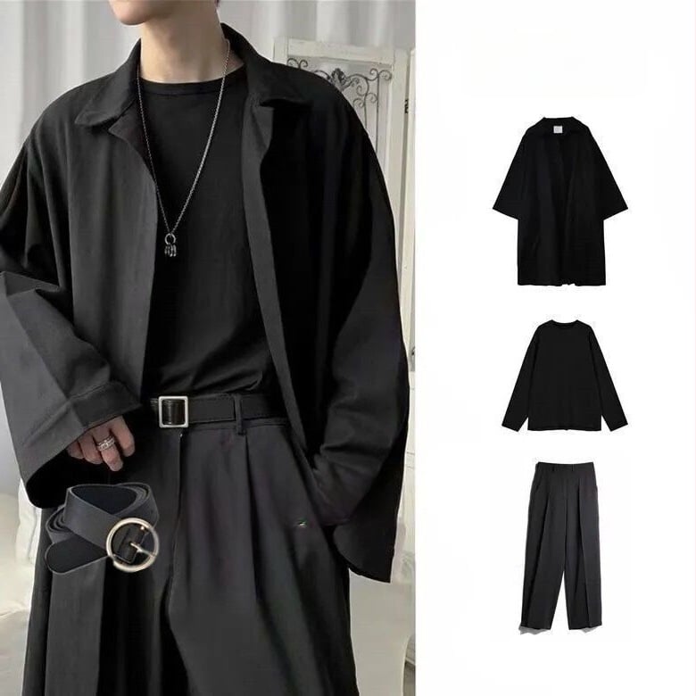 Mužský windbreaker trojčlenný set, kórejská verzia, stojací golier, jednoredové zapínanie, tenký štýl, modalová látka, podšívka 81-90%, jarný 2025 kabát