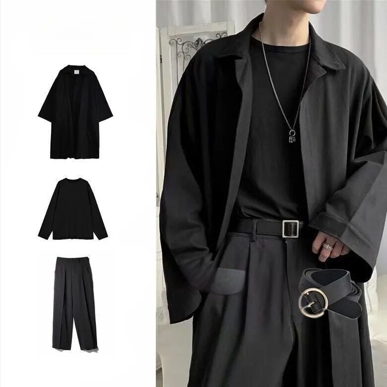 Mužský windbreaker trojčlenný set, kórejská verzia, stojací golier, jednoredové zapínanie, tenký štýl, modalová látka, podšívka 81-90%, jarný 2025 kabát