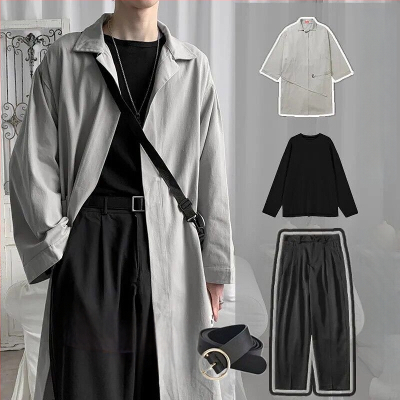 Mužský windbreaker trojčlenný set, kórejská verzia, stojací golier, jednoredové zapínanie, tenký štýl, modalová látka, podšívka 81-90%, jarný 2025 kabát